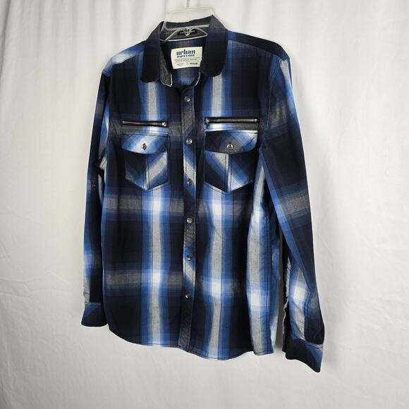 Urban Pipeline Button Down Flannel Shirt Men's M Blue White Easy-Care Fabric - Picture 16 of 16
